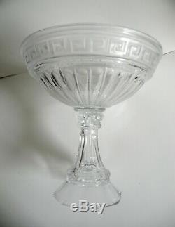 Greek key design unusually large punchbowl clear and frosted