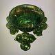 Green Carnival Glass Punch Bowl Set