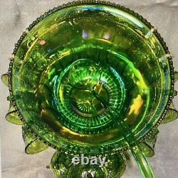 Green Carnival Glass Punch Bowl Set