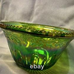 Green Carnival Glass Punch Bowl Set