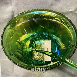 Green Carnival Glass Punch Bowl Set