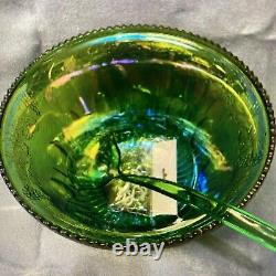 Green Carnival Glass Punch Bowl Set