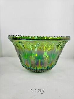 Green Iridescent Carnival Glass Punch Bowl- Rainbow Great Condition