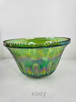 Green Iridescent Carnival Glass Punch Bowl- Rainbow Great Condition