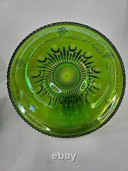 Green Iridescent Carnival Glass Punch Bowl- Rainbow READ DESCRIPTION