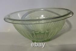 Green Round Vaseline glass Uranium Punch Salad Bowl Large Glows Vintage 1930s