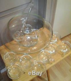 HAND BLOWN CRYSTAL MODERNO Riekes Crisa Punch Bowl Set withLadle 13 PIECES VINTAGE