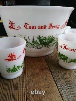 HAZEL ATLAS, 1950s, Tom and Jerry, Egg Nog Set with 5 Cups and Punch Bowl