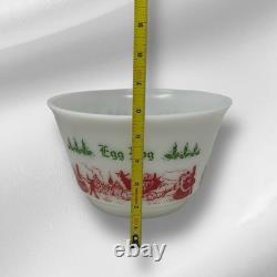 HAZEL ATLAS EGG NOG Milk Glass Punch Bowl Set 5 Cups & 1 Bowl Xmas Vintage