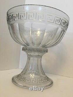 HEISEY Crystal GREEK KEY Punch Bowl with Stand EUC Estate Find