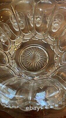 HTF Antique EAPG U. S. Pressed Glass PUNCH BOWL SET &CUPS GALLOWAY Mirror Plate