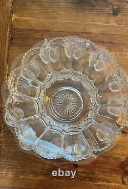 HTF Antique EAPG U. S. Pressed Glass PUNCH BOWL SET &CUPS GALLOWAY Mirror Plate