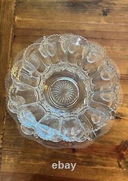 HTF Antique EAPG U. S. Pressed Glass PUNCH BOWL SET &CUPS GALLOWAY Mirror Plate