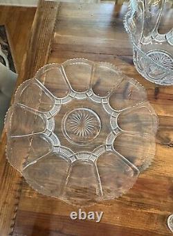 HTF Antique EAPG U. S. Pressed Glass PUNCH BOWL SET &CUPS GALLOWAY Mirror Plate