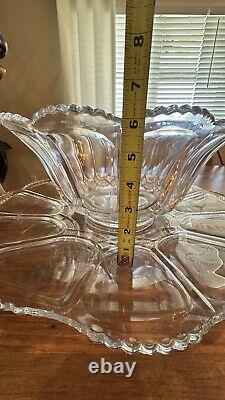 HTF Antique EAPG U. S. Pressed Glass PUNCH BOWL SET &CUPS GALLOWAY Mirror Plate