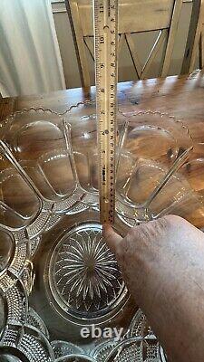 HTF Antique EAPG U. S. Pressed Glass PUNCH BOWL SET &CUPS GALLOWAY Mirror Plate