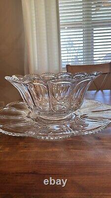 HTF Antique EAPG U. S. Pressed Glass PUNCH BOWL SET &CUPS GALLOWAY Mirror Plate