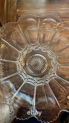 HTF Antique EAPG U. S. Pressed Glass PUNCH BOWL SET &CUPS GALLOWAY Mirror Plate