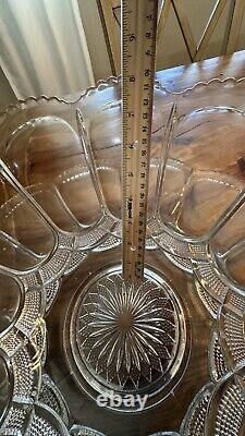 HTF Antique EAPG U. S. Pressed Glass PUNCH BOWL SET &CUPS GALLOWAY Mirror Plate