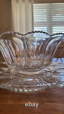 HTF Antique EAPG U. S. Pressed Glass PUNCH BOWL SET &CUPS GALLOWAY Mirror Plate