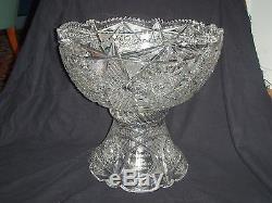 HUGE ANTIQUE CUT CRYSTAL PUNCH BOWL Etched Compliments of Openero Club 1910