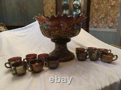 HUGE Banquet Size Northwood Grape Cable Punch Bowl Set with 12 Cups