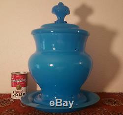 HUGE! OPALINE antique french light blue plate vtg art glass party punch bowl