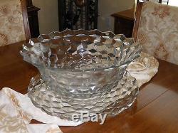 Hand Blown Fosteria Punch Bowl And Cups