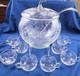 Hand Blown Glass Punch Bowl w Lid, Ladle & 8 Cups Cut Glass Floral Vintage 1920