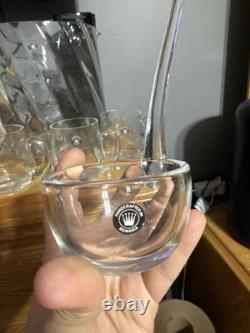 Handcrafted Romanian Art Glass Punch Bowl with Ladle & 4 Mugs Mid Century Style