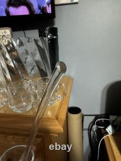 Handcrafted Romanian Art Glass Punch Bowl with Ladle & 4 Mugs Mid Century Style