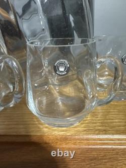 Handcrafted Romanian Art Glass Punch Bowl with Ladle & 4 Mugs Mid Century Style