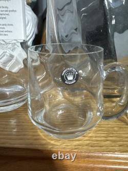 Handcrafted Romanian Art Glass Punch Bowl with Ladle & 4 Mugs Mid Century Style