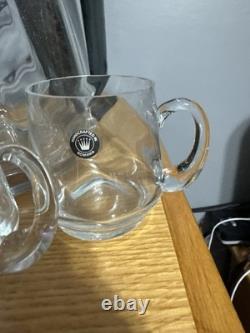 Handcrafted Romanian Art Glass Punch Bowl with Ladle & 4 Mugs Mid Century Style