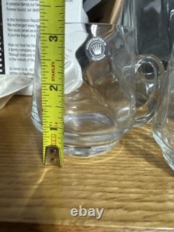 Handcrafted Romanian Art Glass Punch Bowl with Ladle & 4 Mugs Mid Century Style