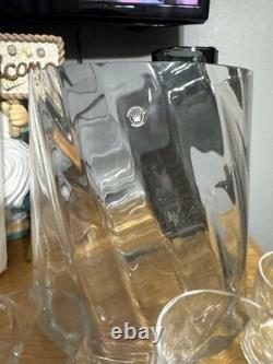 Handcrafted Romanian Art Glass Punch Bowl with Ladle & 4 Mugs Mid Century Style