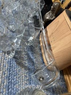 Handcrafted Romanian Art Glass Punch Bowl with Ladle & 4 Mugs Mid Century Style