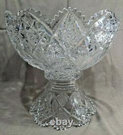 Hawkes Cut Glass Holland 15 Punch Bowl with Pedestal American Brilliant ABP