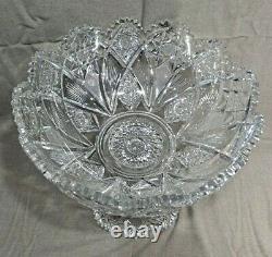 Hawkes Cut Glass Holland 15 Punch Bowl with Pedestal American Brilliant ABP