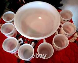 Hazel Atlas Co. Vintage Tom & Jerry Punch or Eggnog Bowl Set With 8 Cups 1950's