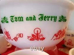 Hazel Atlas Co. Vintage Tom & Jerry Punch or Eggnog Bowl Set With 8 Cups 1950's