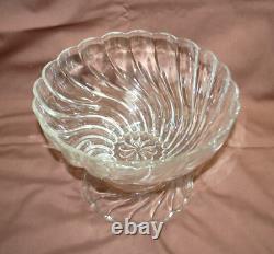 Hazel-Atlas Colonial Swirl Shell Crystal Punch Bowl, Stand, 12 Cups & Ladle T1336