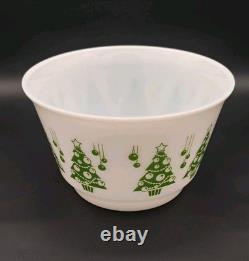 Hazel Atlas Holiday Punch Bowl Set 10 Mugs Cups Milk Glass Christmas Tree 1950s