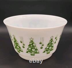Hazel Atlas Holiday Punch Bowl Set 10 Mugs Cups Milk Glass Christmas Tree 1950s