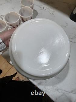 Hazel Atlas Holiday Punch Bowl Set 6 Mugs Cups Milk Glass Christmas Tree Mint
