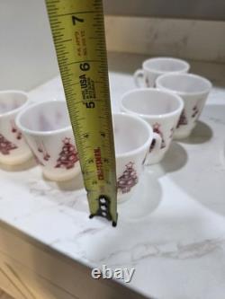Hazel Atlas Holiday Punch Bowl Set 6 Mugs Cups Milk Glass Christmas Tree Mint