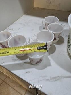Hazel Atlas Holiday Punch Bowl Set 6 Mugs Cups Milk Glass Christmas Tree Mint