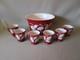Hazel Atlas Milk Glass 7 pcs PUNCH BOWL SET Cups Burgundy White Holly Christmas