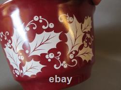 Hazel Atlas Milk Glass 7 pcs PUNCH BOWL SET Cups Burgundy White Holly Christmas
