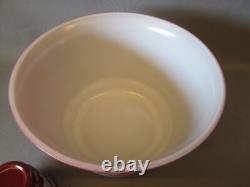 Hazel Atlas Milk Glass 7 pcs PUNCH BOWL SET Cups Burgundy White Holly Christmas